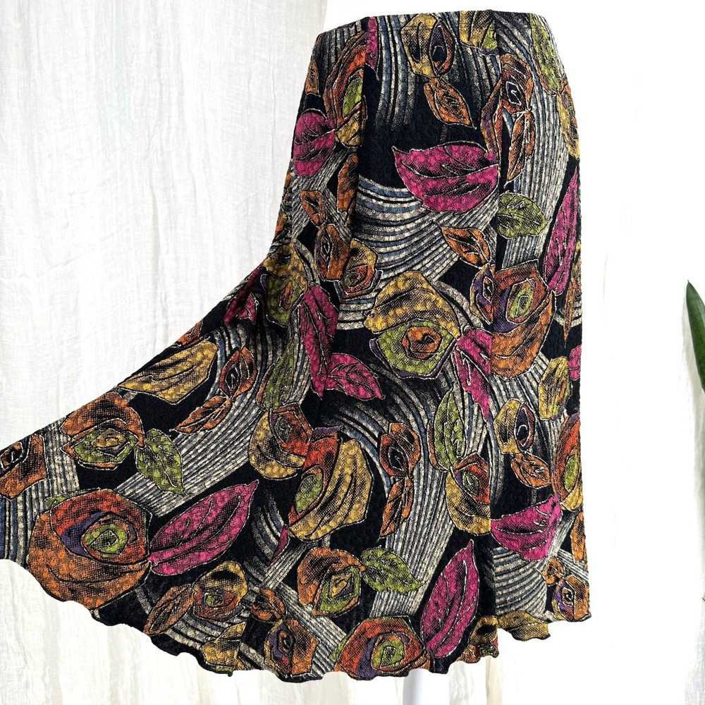 Vtg Y2K Whimsigoth Fairy Grunge Midi Skirt S Slinky Stretch Indie Colorful Artsy